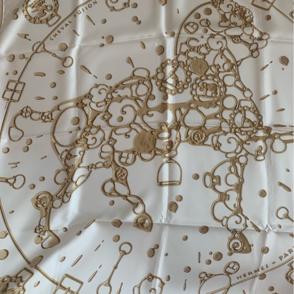 Hermes silk 90cm Cheval Fusion White and Gold Scarf - Picture 6 of 11